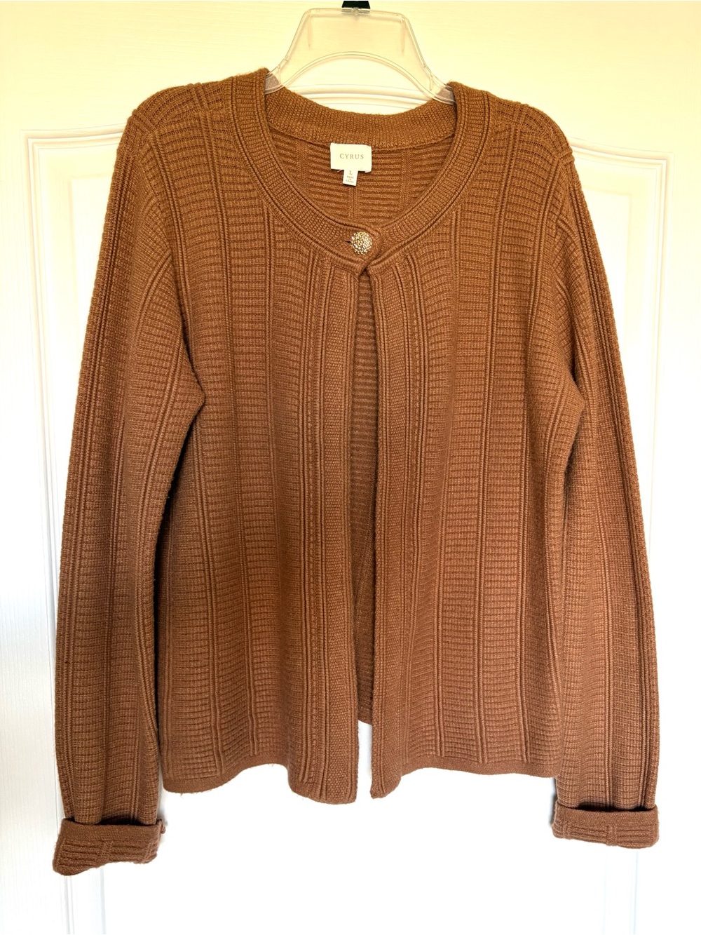 Cyrus Camel Brown Ribbed Button-Top Sweater Size L